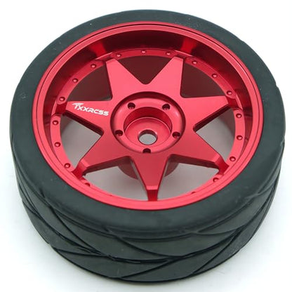 1/10 RC Drift Tires and Aluminum Wheels Rims Rally Racing Tyres 12mm Hex for 1:10 Scale On Road Touring Street Car Tamiya Traxxas HPI KYOSHO XV02 XV01 TT01 TT02 PTG2 A959 4pcs (Red) PP2501 - color: Red