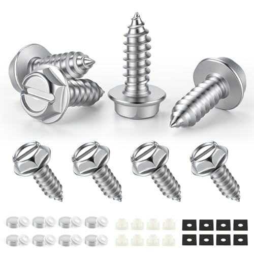 Rustproof License Plate Screws for Securing License Plates Frames and Covers on Cars and Trucks, 8 Sets Premium Stainless Steel Self Tapping Mounting Bolts, Silver - color: Slotted-Silver, size: 8 Pack