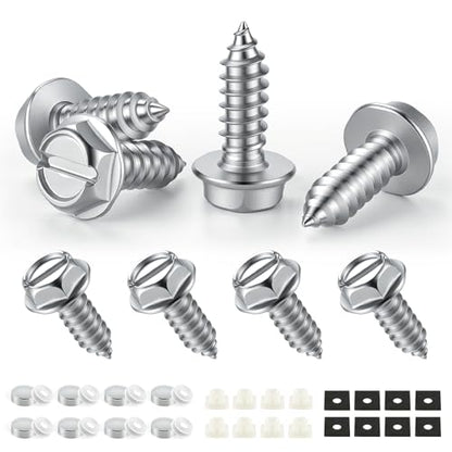 Rustproof License Plate Screws for Securing License Plates Frames and Covers on Cars and Trucks, 8 Sets Premium Stainless Steel Self Tapping Mounting Bolts, Silver - color: Slotted-Silver, size: 8 Pack