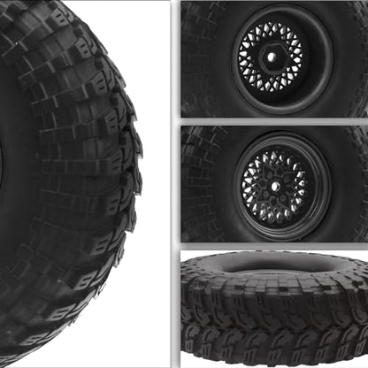 RC 1.9" RC Tires and Wheel Nylon Rims 12mm Hex Hub OD 116mm/4.56" Rubber Tyre Compatible with 1/10 Axial SCX10 RC4WD D90 Tamiya CC01 TF2 Traxxas TRX4 RC Rock Crawler (Black) - color: Black