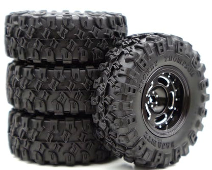 Rc 1.0 Beadlock Wheel Tires Set -2mm Offset Wheel Rims for 1/18 1/24 RC Crawler Car Axial SCX24 AX24 TRX4M FCX24 Upgrade TW1002 (Black) - color: Black