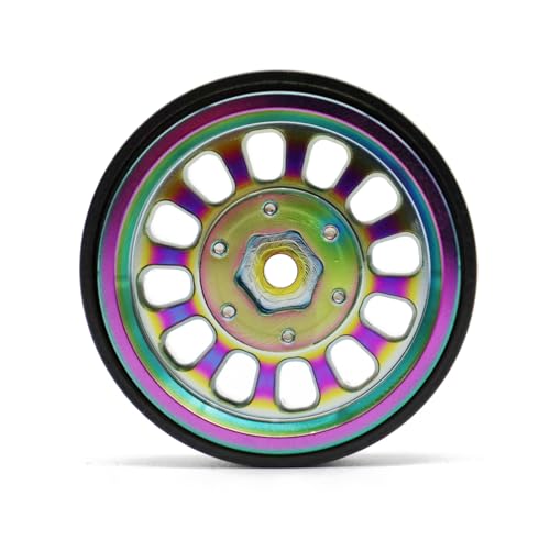 1.3” Brass Beadlock Wheels, -5.40mm Offset CNC 7 mm Hex Rims for 1/18 1/24 RC Crawler TRX4M, Axial SCX24 AX24, Redcat Ascent-18, FMS FCX24, 4 pcs, Iridescent Green - color: Iridescent-green