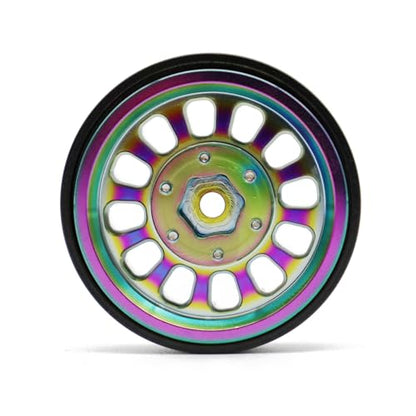 1.3” Brass Beadlock Wheels, -5.40mm Offset CNC 7 mm Hex Rims for 1/18 1/24 RC Crawler TRX4M, Axial SCX24 AX24, Redcat Ascent-18, FMS FCX24, 4 pcs, Iridescent Green - color: Iridescent-green