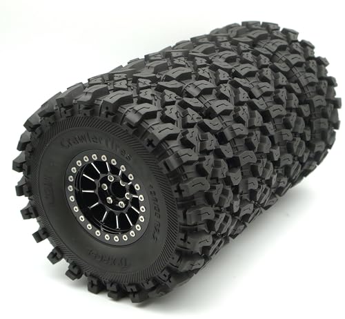 348g Weighted RC 2.2 Beadlock Wheels & Tire Set (4-Piece) Upgrades Accessories Rims for 1/10 SCX10 Wheels TRX4RC4WD and D90 RC Crawler Axial Remote Control Car 4pcs (Black) - color: Black