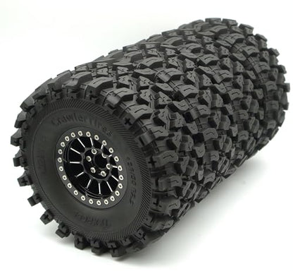 348g Weighted RC 2.2 Beadlock Wheels & Tire Set (4-Piece) Upgrades Accessories Rims for 1/10 SCX10 Wheels TRX4RC4WD and D90 RC Crawler Axial Remote Control Car 4pcs (Black) - color: Black