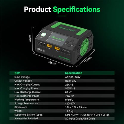 Gens ace iMars D1000 Plus Smart Charger | Bluetooth App Control | Dual Channel | G-Tech