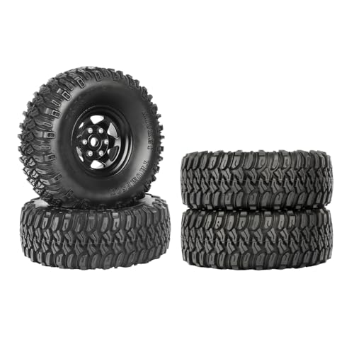 4PCS 1.55 Inch Aluminum Alloy Beadlock Wheel Rim Tyre and 95mm Rubber Tires Set for 1/10 RC Rock Crawler Car Upgrade Parts for Tamiya Axial AX90069 D90 TF2 CC01 LC70(6Spoke-Black) - color: 6spoke-black