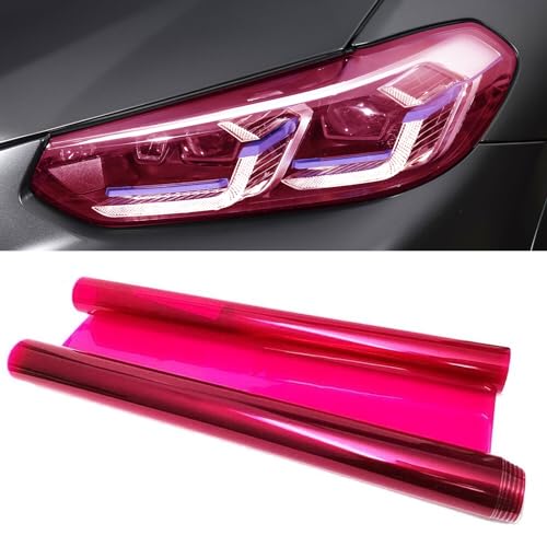 Tint Film for Taillight Headlight Fog Light, 12×48 Inches Vinyl Self-Adhesive Car Tail Light Tape, Brake Light Headlight Cover Protection Film Color Shiny Chameleon Sticker (Pink) - color: Pink