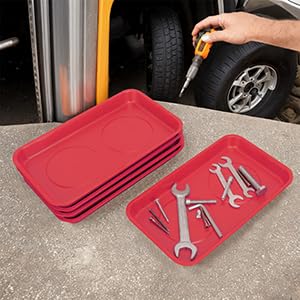 5 PCS Magnetic Trays, 9.4X5.5x1.4Inch, Magnet Tool Tray, Magnetic Parts Tray, Red, by GENHAKON - size: 5 PCS Rectangle Red