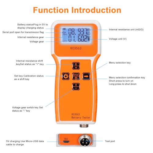 Battery Tester, 200Ω 100V Portable Battery Internal Resistance Voltage Tester 3-Digit Display Battery Tester High-Precise True Four-Wire AC Lithium Lead-Acid Lithium Battery Detector