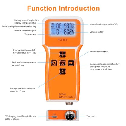 Battery Tester, 200Ω 100V Portable Battery Internal Resistance Voltage Tester 3-Digit Display Battery Tester High-Precise True Four-Wire AC Lithium Lead-Acid Lithium Battery Detector