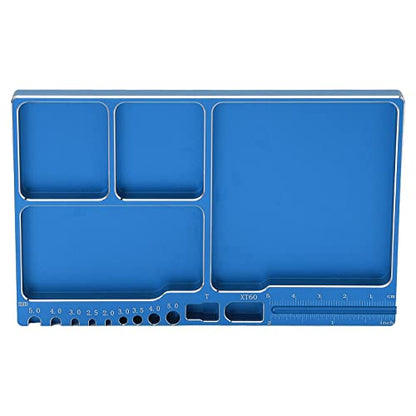 Drfeify RC Repair Screw Tray, Portable Aluminium Alloy Magnetic Parts Tray with Pad for RC Repair (Blue - color: Blue