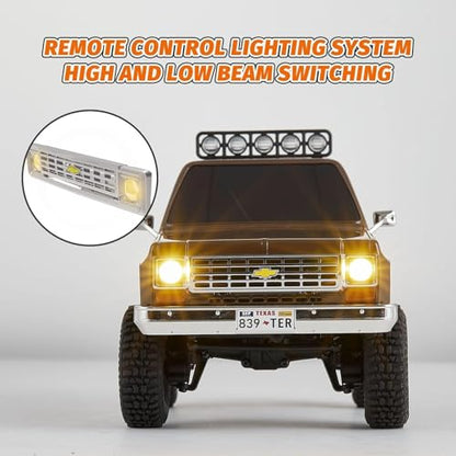 FCX24S FMS 1/24 K5 S Chevy Blazer RC Crawler Officially Licensed, Mini RC Car Pick Up Truck & SUV 2 in 1, 4WD 8km/h 2 Speeds Switch, Off-Road RC Model with LED Lights for Adults (Orange) - color: Orange