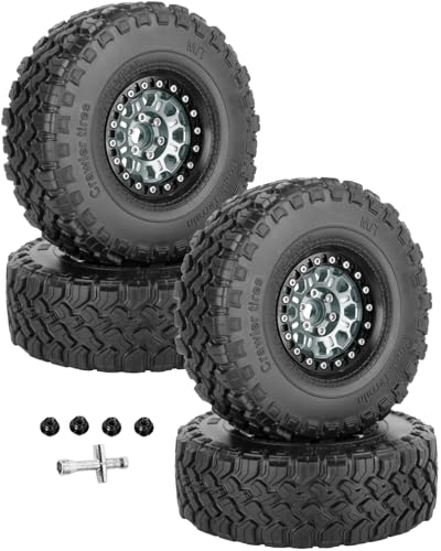 RC 1.9 Beadlock Tires 1.9 Wheels and Tires for 1/10 RC Crawler,TRX6 TRX4 AX103007 SCX10 90046 D90 Gen7 8 MST VS4-10,Aluminium Alloy 1.9 RC Wheel Rims & Rubber Tyre,Titanium - color: Titanium(4pcs)