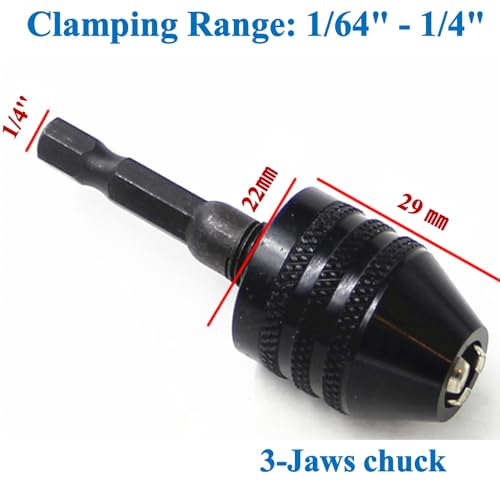aiyun Impact Drill Adapter Keyless Chuck Hex Shank (0.3-6.5mm,0.3-6.5mm) - size: 0.3-6.5mm x 2