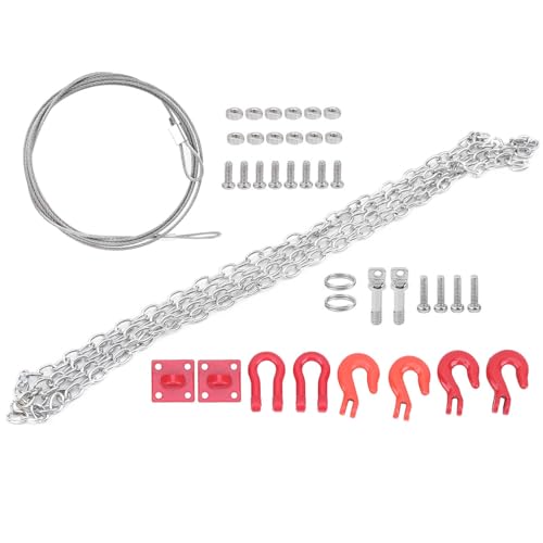 RC Tow Chain Metal Tow Rope Set, 1/10 1/24 Scale Metal Winch Accessories, Heavy Duty Off Road Trailer Hitch with Hooks for Axial SCX10 D90 RC Crawler Trailer