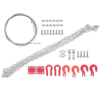 RC Tow Chain Metal Tow Rope Set, 1/10 1/24 Scale Metal Winch Accessories, Heavy Duty Off Road Trailer Hitch with Hooks for Axial SCX10 D90 RC Crawler Trailer