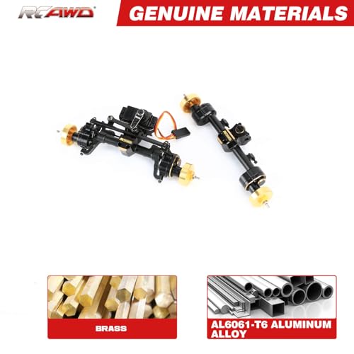 RCAWD Brass SCX24 Portal Axle Set with 12T Servo for Wrangler Bronco Gladiator C10 Deadbolt Upgrades, 6mm Extended Axle Shaft for Wider Chassis Bigger Wheel, 12T Gear Up 30% Speed for Axial SCX24
