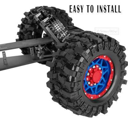 1/10 Scale RC Truck Tires,Wheels and Tires w/12/14/17MM Hex for Rustler Stampede Hoss, Granite Vorteks Big Rock 3S,1/10 Off Road Tires Rubber Truck Tyres w/Foam Insert,Navy Blue w/Red - color: Navy Blue W/Red(4pcs)