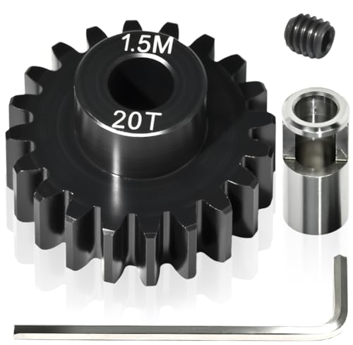 M1.5 20T Pinion Gear 8mm Bore with 8mm to 5mm Shaft Adapter Sleeve, Chromium Steel Motor Gear with Set Screw & Hex Key for Traxxas ARRMA Losi 1/5 1/8 RC Cars - size: 20T
