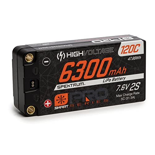 Spektrum 7.6V 6300mAh 2S 120C Smart Pro Race Shorty Hardcase LiHV Battery: Tubes, 5mm, SPMX632S120HT