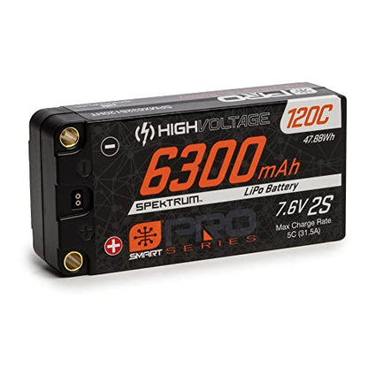 Spektrum 7.6V 6300mAh 2S 120C Smart Pro Race Shorty Hardcase LiHV Battery: Tubes, 5mm, SPMX632S120HT