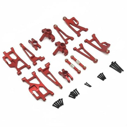 Industrial Vehicle Rc Car Upgrade Kit Aluminum Arms Steering Cups Rear Hubs Adjustable Turnbuckles Shock Absorption Set Suitable for 1/14 Scale Models, Red - color: Red