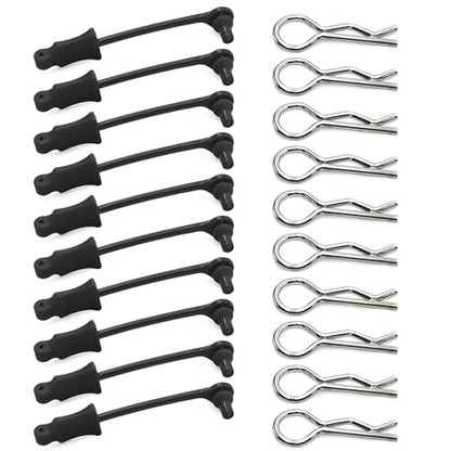 10Pcs RC Body Clips W/Pull Tabs R Pins Universal Shell Replacement Parts for 1/7 1/8 TRAXXAS ARRMA Axial Losi Redcat HPI Exceed Rc Car Crawler Truck Buggy Drone (Black) - size: Black