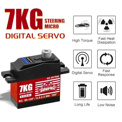 GOUPRC 7KG Micro RC Servo for 1/14 1/16 RC Car Boat DIY Robot, High Torque Medium-Aluminum Digital Servo of Metal Steel Gears with 25T Servo Horn Upgrade Servo Parts - style: 7KG Red