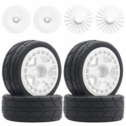 66mm 4PCS 1/10 RC On-Road tires and Hard Plastic wheels set Hex 12mm For WRC Drift Car Conversion 1/10 RC On-Road Car Traxxas Tamiya FW06 TT02 HPI HSP 94122 Kyosho%T066 (white) - color: white