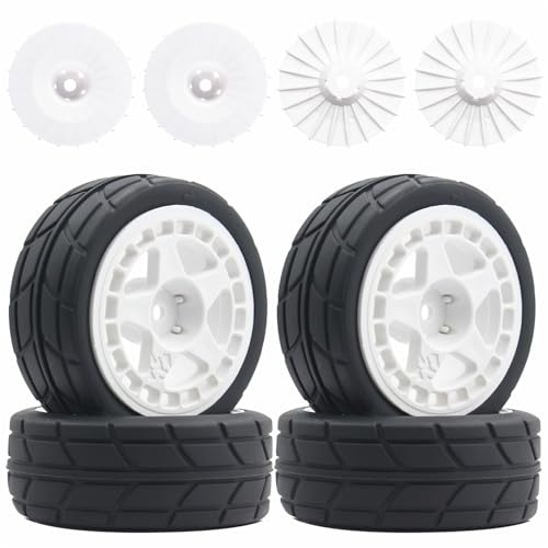 66mm 4PCS 1/10 RC On-Road tires and Hard Plastic wheels set Hex 12mm For WRC Drift Car Conversion 1/10 RC On-Road Car Traxxas Tamiya FW06 TT02 HPI HSP 94122 Kyosho%T066 (white) - color: white