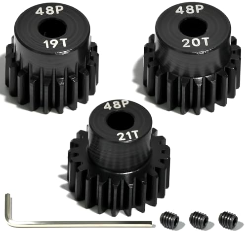 3PCS 48P Pinion Gear Set Hardened Steel 3.175mm Shaft 19T 20T 21T with Screws & Hex for 1/10 RC Arrma Traxxas HPI Kyosho Losi Axial SCX10 Tamiya Monster Truck Buggy Motor Upgrade Parts - size: 19 20 21T