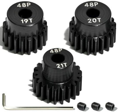 3PCS 48P Pinion Gear Set Hardened Steel 3.175mm Shaft 19T 20T 21T with Screws & Hex for 1/10 RC Arrma Traxxas HPI Kyosho Losi Axial SCX10 Tamiya Monster Truck Buggy Motor Upgrade Parts - size: 19 20 21T