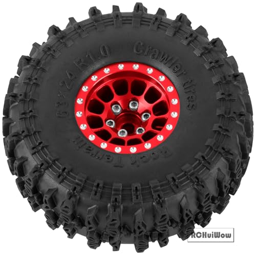 1.0" Beadlock RC Wheels and Tires for 1/18 TRX4M,1/24 SCX24 RC Crawler,1.0 Beadlock Tires w/Alloy Aluminium Wheels 1.0 rc Beadlock Rims,4PCS,Red - color: Red(4pcs)