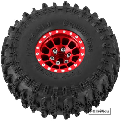 1.0" Beadlock RC Wheels and Tires for 1/18 TRX4M,1/24 SCX24 RC Crawler,1.0 Beadlock Tires w/Alloy Aluminium Wheels 1.0 rc Beadlock Rims,4PCS,Red - color: Red(4pcs)