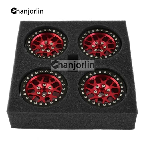 2.2 RC Beadlock Wheels Rims 12mm Hex 1/10 Aluminum Alloy Mud Slingers Hubs for 1:10 Rock Crawler Car Axial SCX10 Tamiya CC01 D90 RR10 RC4WD Gen8 Traxxas TRX4 2.2" Tires 4PCS (Red) - color: Red