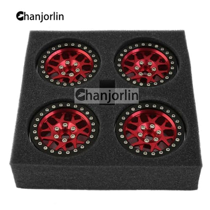 2.2 RC Beadlock Wheels Rims 12mm Hex 1/10 Aluminum Alloy Mud Slingers Hubs for 1:10 Rock Crawler Car Axial SCX10 Tamiya CC01 D90 RR10 RC4WD Gen8 Traxxas TRX4 2.2" Tires 4PCS (Red) - color: Red
