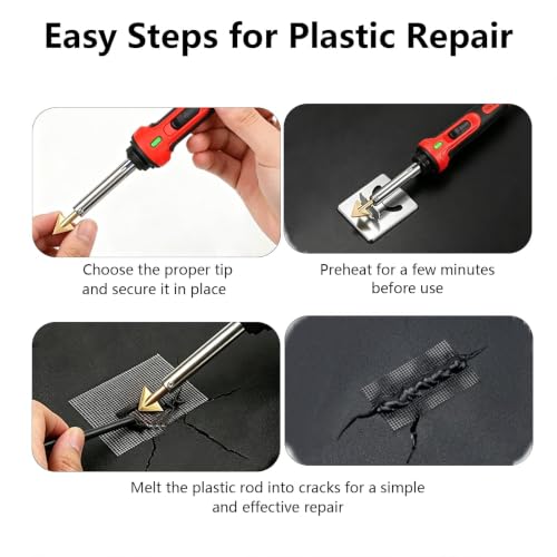 100W 2-in-1 Plastic Welder Kit with Soldering Iron Tips and 56 Rods, 3-Speed Temperature Control Plastic Welding Gun, Professional Surface Repair Tool for Car Bumper, Dashboard, Kayak