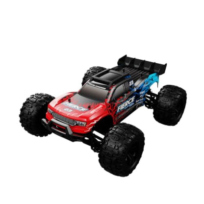 1/16 Scale 4WD Brushless RC Off-Road Truck, 2.4GHz Full Proportional Remote Control Car, 30KM/H High-Speed All Terrain Monster Truck with LED Lights RTR Hobby Grade Vehicle - color: Red & Blue