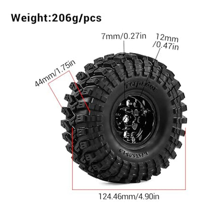 1.9" Beadlock Wheels and Tires 124mm (4.9in) for TRX4 SCX10 1/10 RC Crawler Upgrade Parts (Black, 4pcs) - color: Black