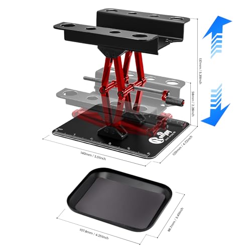 RC Stand Aluminum Height Adjustable w/Screw Tray for 1/8 1/10 1/12 RC Car | RC Car Work Stand Lift Lower with Anti-Slip Dual Scale Base & Tool Holder Plate for 1/8 1/10 1/12 RC Cars Crawler, Black - color: Black