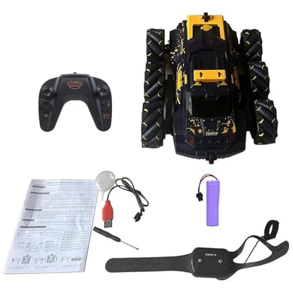 6WD Remote Control Car, 2.4GHz Gesture Sensing RC Stunt Car with Spray, Lights & Music, 360° Rotation RC Cars Chirstams Gifts (Yellow) - color: Yellow