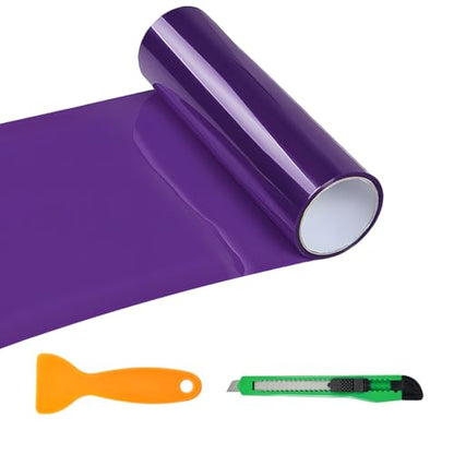 Sun Walker Car Light Tint Film, 12 x 48 Inch Waterproof Taillight Wrap Film Roll with Squeegee & Cutter, Self-Adhesive Vinyl Sticker Sheet Roll for Headlights Fog Lights Tail Lights (Purple) - color: Purple