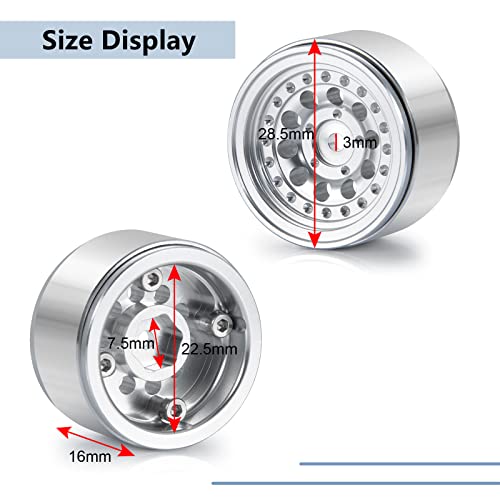 MORLORDY 4PCS RC Aluminum Alloy 1.0" Beadlock Wheel Rims for 1/24 RC Crawler Car SCX24 Wheels Upgrades Deadbolt AXI90081 AXI00001 AXI00002 Accessories Metal Wheel Hub Set (Silver)