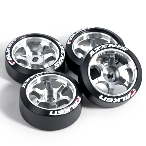 4Pcs 20mm 1/28 Rc Car Drift Wheel Hub with Drift Rc Car Logo Tires for 1/24 1/28 Mini-Z Mini-Q TG Racing Wltoys K969 RC Drift Car Upgrade Parts (Titanium)