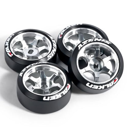 4Pcs 20mm 1/28 Rc Car Drift Wheel Hub with Drift Rc Car Logo Tires for 1/24 1/28 Mini-Z Mini-Q TG Racing Wltoys K969 RC Drift Car Upgrade Parts (Titanium)