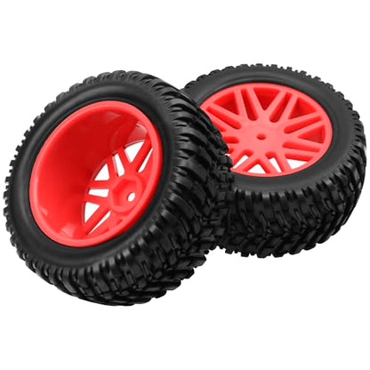 OD 96mm RC Off Road Short Course Truck Tire w/Plastic Rim 12mm Hex Compatible with 1/10 Scale Buggy Car HSP 94170 94155 Wltoys 1/14 144001 124019 RC Car (Red) - color: Red