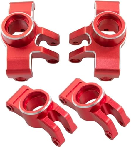 Aluminum Front Steering Block Knuckles & C-Hubs Caster Blocks & Rear Hubs for ARRMA 1/18 Granite Grom,1/14 Typhon GROM,1/16 Gorgon Quake GROM Monster Truck Upgrades Parts 4 PCS/Set (Red)