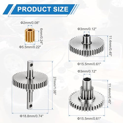 MECCANIXITY Stainless Steel 16.6:1 Transmission Gear Set, High Speed Pinion Diff Gear with Four Sizes for TRX4M 1/18 RC Crawler Car, Silver - style: 16.1:1 with Silver