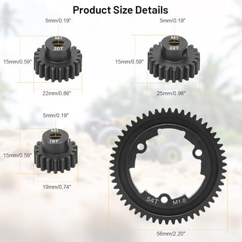 daitoku 54T 1 Mod Hardened Steel Spur Gear with 18T 20T 22T Motor Pinion Gear Compatible with Traxxas 1/10 Maxx 1/5 X-Maxx 1/10 E-REVO 2.0 VXL 1/7 XO-1 - size: 54T